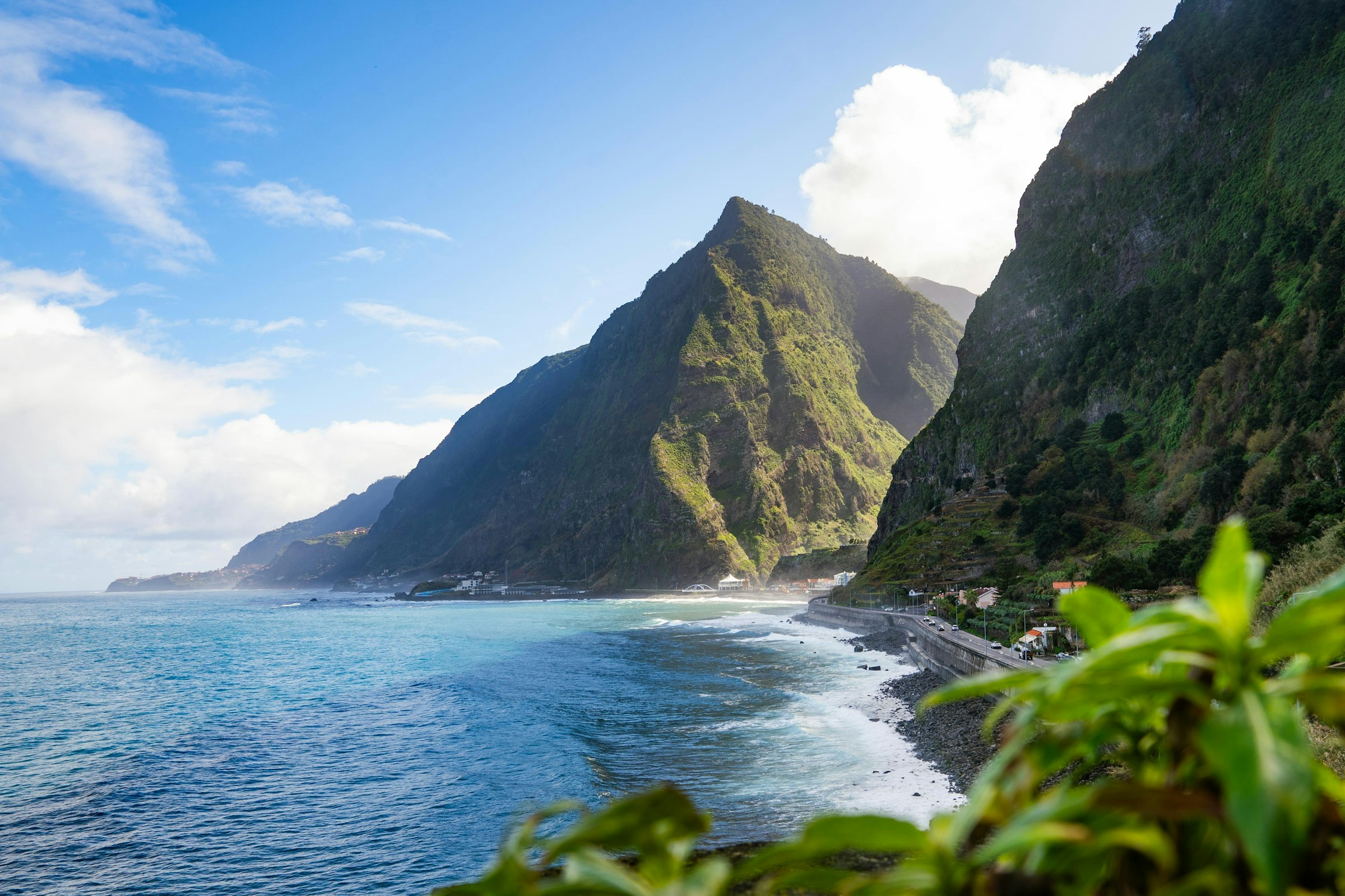 The Atlantic coastline and green cliffs of northern Madeira