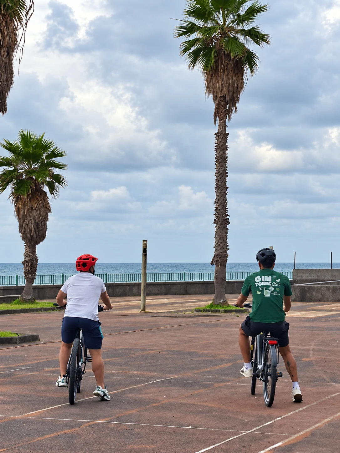 Dos ciclistas junto al mar